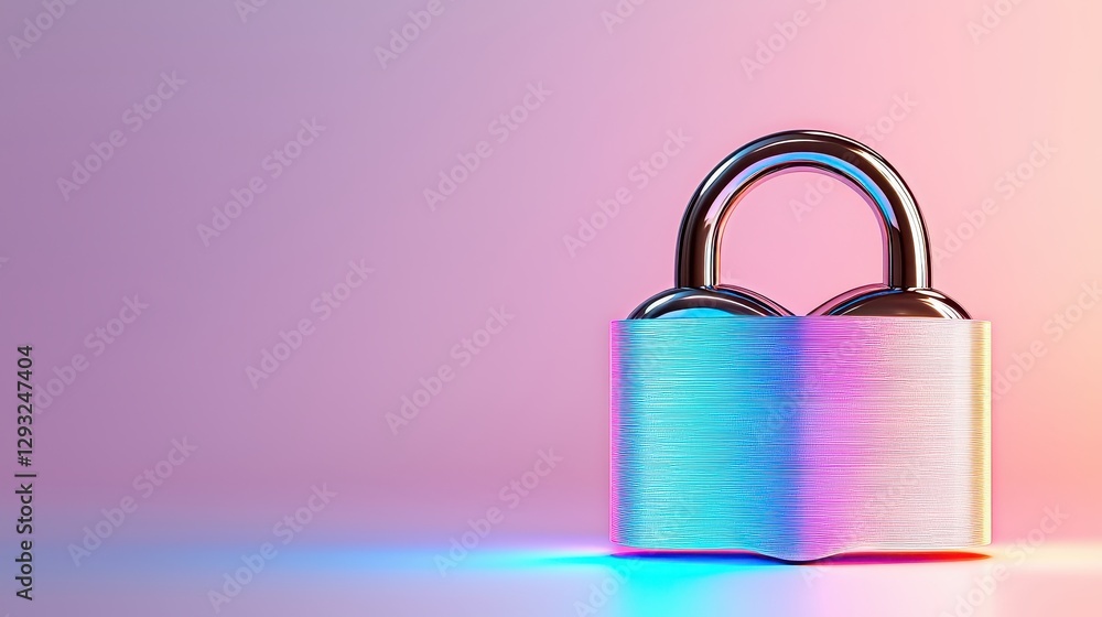Poster stylish padlock on a colorful gradient background representing security and safety.