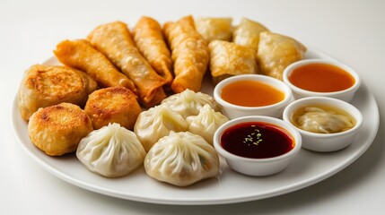 Assorted Chinese Dim Sum Delicacies Served with Sauces