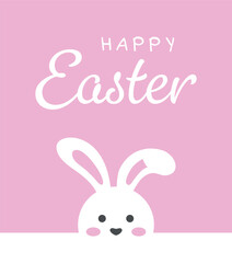 Happy Easter cute bunny , easter bunny vector illustration, isolated on pink background.
