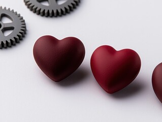 Fototapeta premium Stylish red heart shapes paired with metallic gears for a modern look.