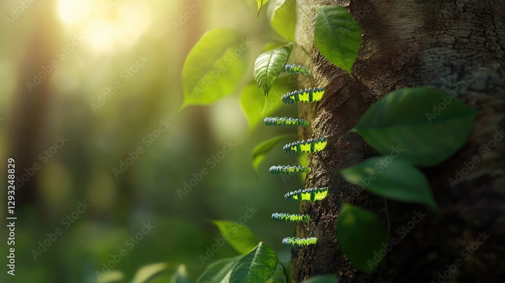 Poster a biotech innovation concept featuring a dna sequence seamlessly blending into a tree