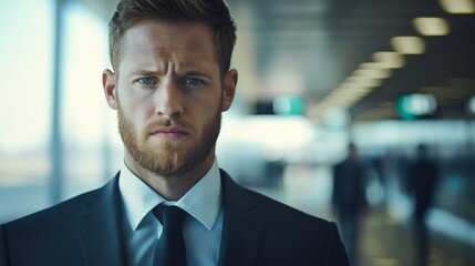 Focused young businessman in formal attire, embodying determination and professionalism.