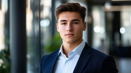 Obraz premium Focused young businessman in formal attire, embodying determination and professionalism.