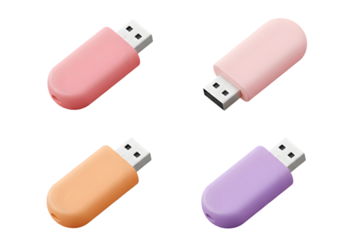 Four Colorful USB Drives Showing Data Storage Solutions on Black Background
