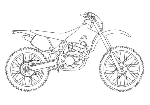 Detailed Line Art Illustration of a Dirt Bike Side View - Powered by Adobe