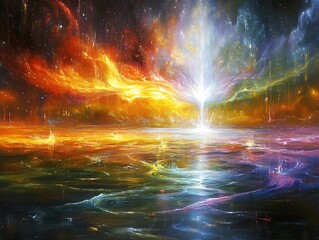 Celestial Tree, fiery, watery landscape