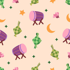 Flat ketupat seamless pattern vector design