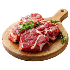 Raw meat on a cutting board isolated on transparent background