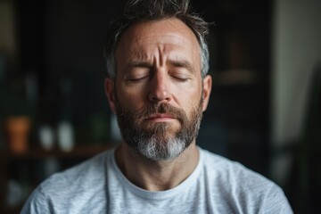 Obraz premium Man in meditation pose, calm facial expression .