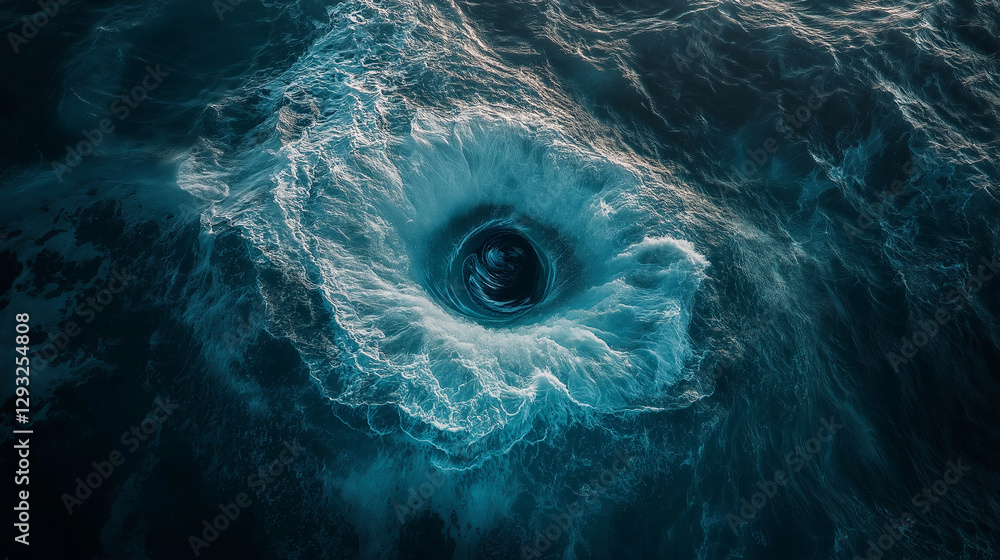 Poster a glowing whirlpool forming a portal in the middle of the sea.