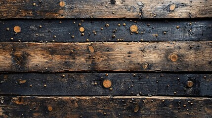 A textured wooden surface with dark and light tones, featuring visible knots and imperfections, creating a rustic and natural appearance.