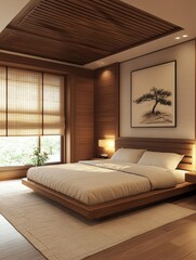A serene and elegant bedroom showcases modern minimalist interior design principles