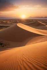 Sunrise over the vast desert dunes