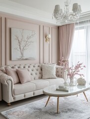 A luxurious and contemporary living room design presents this image