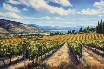 Fototapeta premium Okanagan Valley Vineyard Scenic: Iconic Landscape of British Columbia Winery