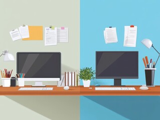 A comparison of a cluttered desk vs an organized workspace with a prioritized task list