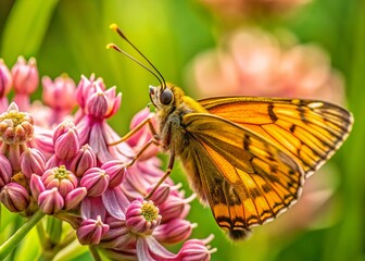 Fototapeta premium Peck's Skipper Butterfly on Milkweed, Arlington Reservoir, Massachusetts