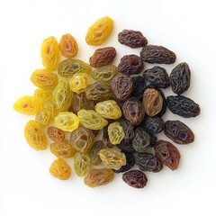 Obraz premium Assorted dried raisin and sultana isolated on white background isolated on white background 