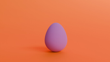 3d model of purple Easter egg on orange background background as example,Easter