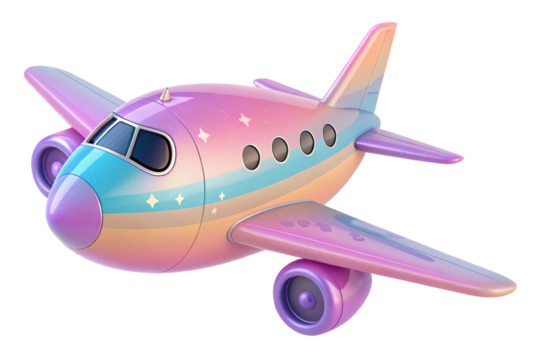 airplane holographic Iridescent 3d render icon isolated on transparent background cutout