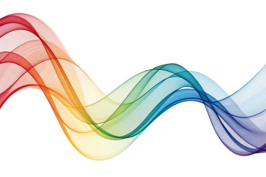 abstract colorful waves isolated on transparent background cutout