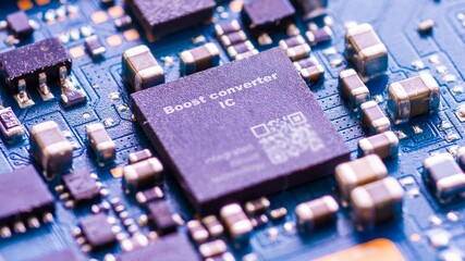 Boost converter IC Increases voltage for power supply applications.