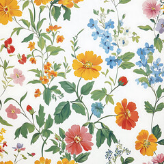 Seamless Floral Pattern with Vibrant Watercolor Flowers
