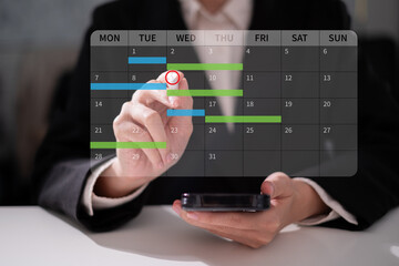 Businessman working on laptop schedule planning time calendar management deadline organization concept