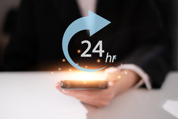 24 hour 7 days business customer service time open online support day clock delivery store help concept