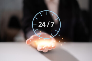 24 hour 7 days business customer service time open online support day clock delivery store help...