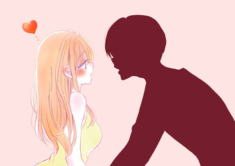 Fototapeta premium シルエットの男性に恋する女性