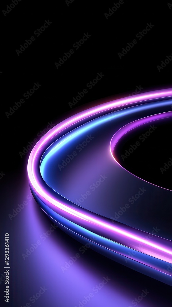 Poster vibrant neon curves intertwining in a dark background, creating a modern abstract design.