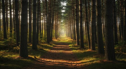 Fototapeta premium A Path Through Majestic Pine Woodland
