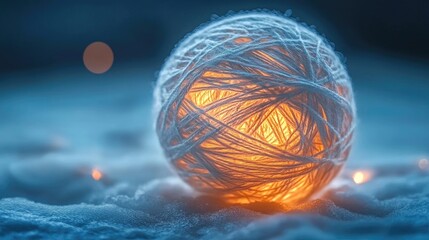 A mystical yarn ball unraveling over a digital Earth, forming glowing pathways between cities and countries.