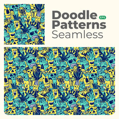 Doodle abstract full color patterns seamless