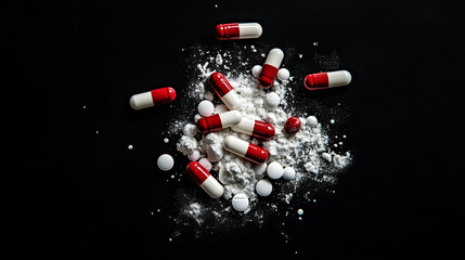 Red and white capsule pills are commonly used to deliver medication in a controlled and effective manner.  