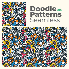 Doodle abstract full color patterns seamless