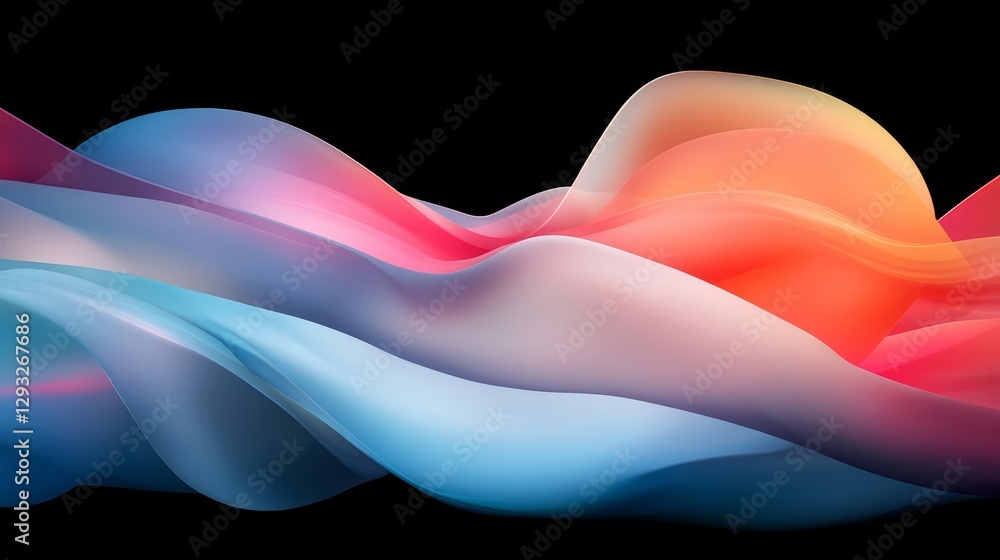 Poster colorful abstract waves flowing in soft gradient against black background