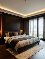 Modern bedroom features a luxury interior with an elegant design