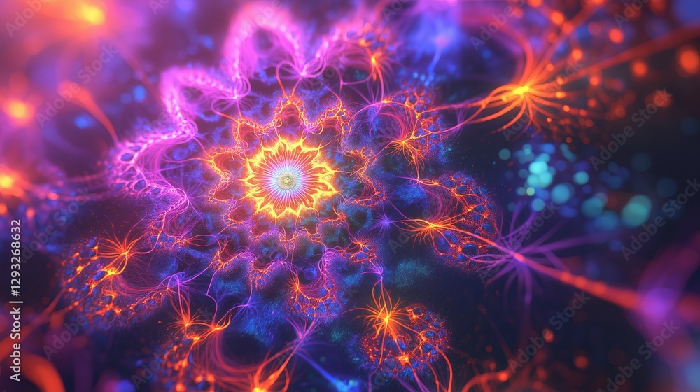 Poster A psychedelic explosion of fractal patterns in neon hues