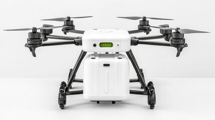 Drone with four rotors on a white isolated background.