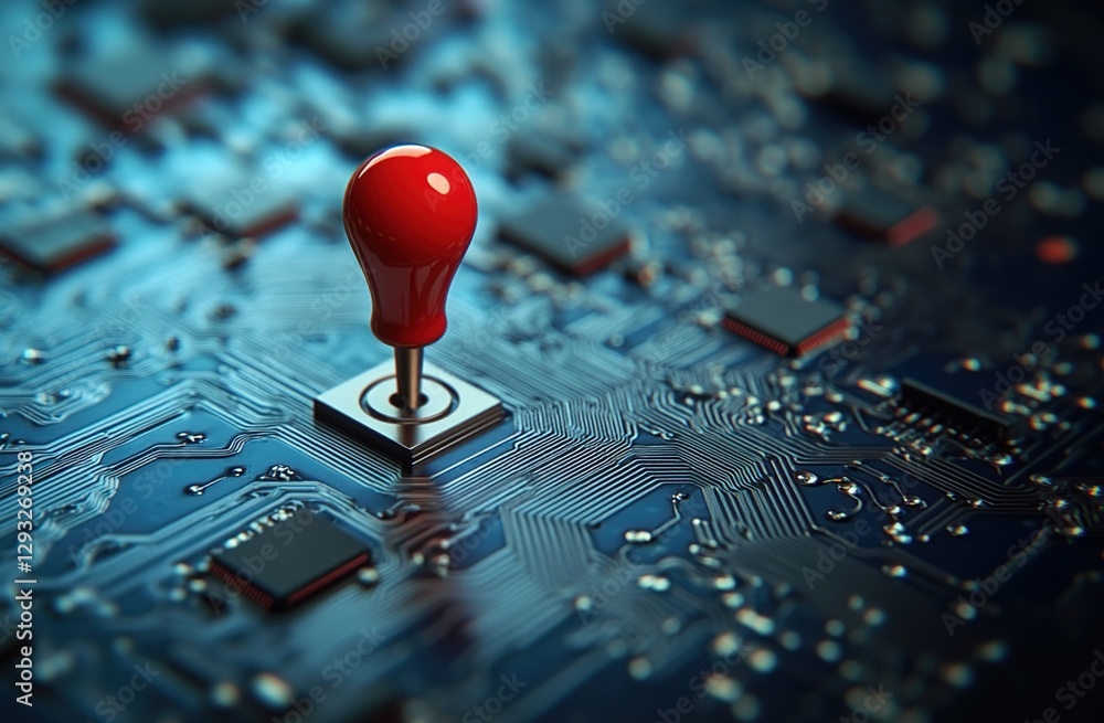 Poster red joystick controls circuit board's digital functioning efficiently now