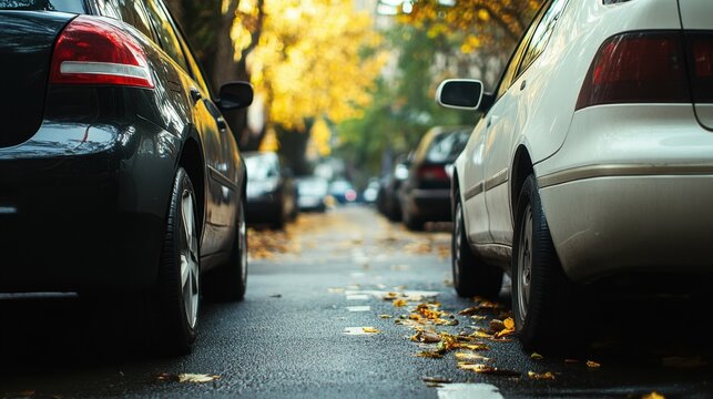 Parallel Park. Two Cars Bumper to Bumper in a Tight Parking Spot
