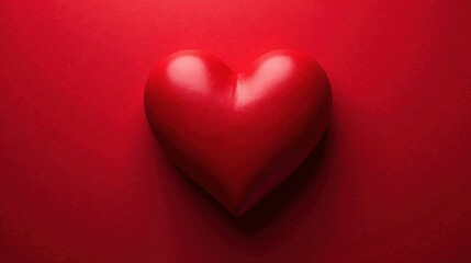 Fototapeta premium A single, plush heart resting on a rich crimson background; a symbol of affection, romance, and heartfelt emotion