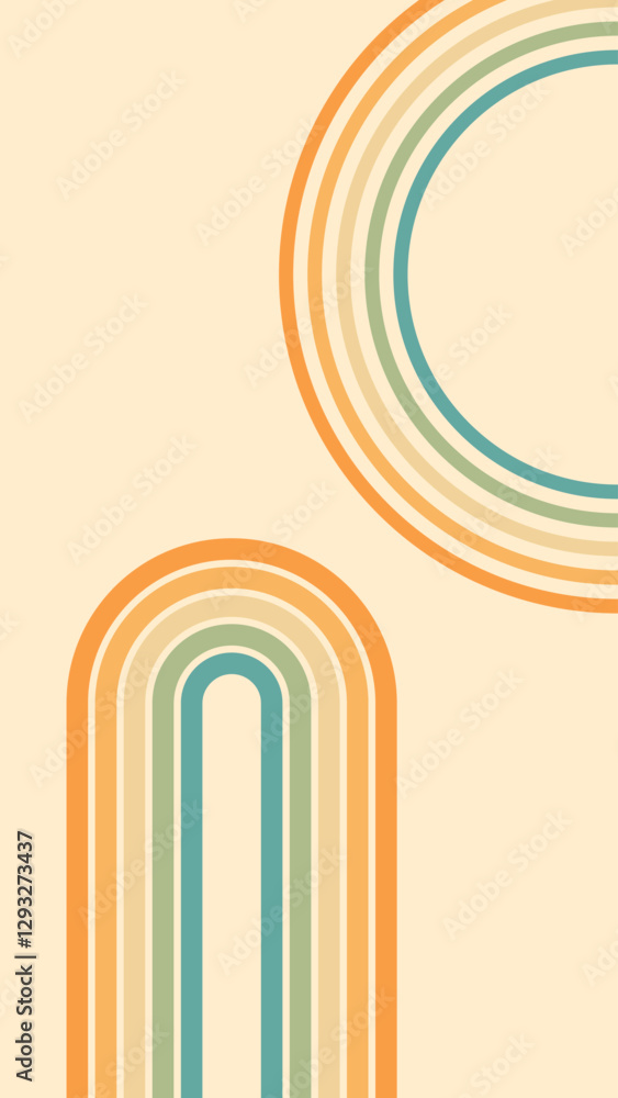 Wall mural abstract background of rainbow groovy wavy line design in 1970s hippie retro style. vector pattern r