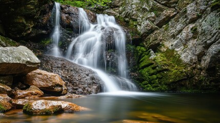 Serene Waterfall in Lush Green Forest