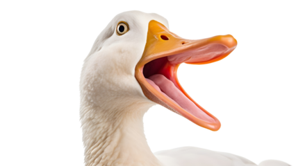 Duck with open mouth Isolated on white background