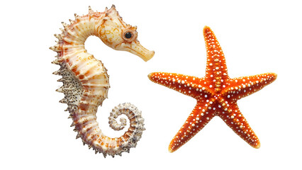 seahorse and starfish Isolated on white background