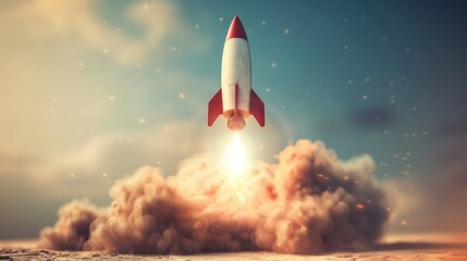 An arrow shaped like a rocket taking off