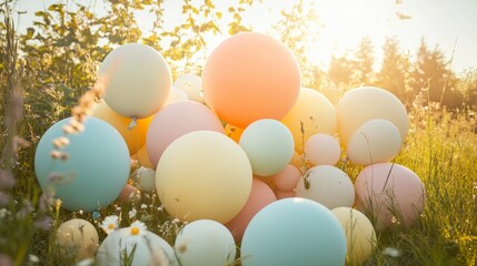 Pastel Balloons in a Meadow 